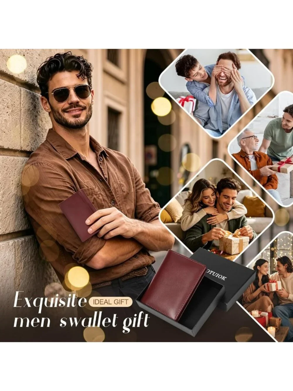 RFID Blocking Genuine Leather Bifold Wallet for Men with 2 ID Windows - Red